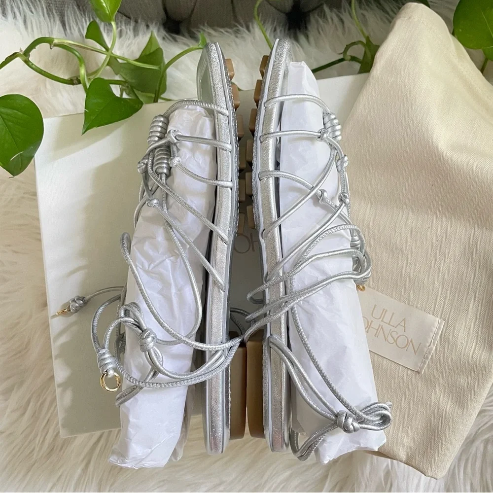 Ulla Johnson Freya Gladiator Sandals Metallic Silver Strappy Flat Size 9 NIB
